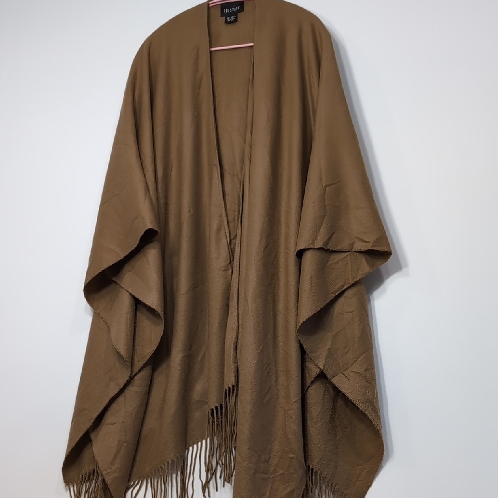 111 State | Brown Fringe Poncho OS